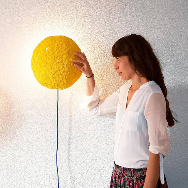 Plug in Sconce Lamp, Rustic Wall Lamp From Paper Mache Eclipse Small - image 1