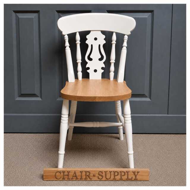 Fiddle Back Farmhouse Dining Chair, Solid Beech Wood Kitchen Two-Tone, Spray Painted in Farrow & Ball Colours - image 1
