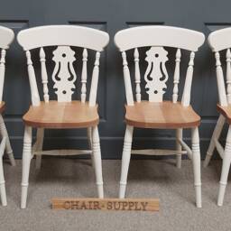 Fiddle Back Farmhouse Dining Chair, Solid Beech Wood Kitchen Two-Tone, Spray Painted in Farrow & Ball Colours - thumbnail 2