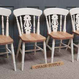Fiddle Back Farmhouse Dining Chair, Solid Beech Wood Kitchen Two-Tone, Spray Painted in Farrow & Ball Colours - thumbnail 3