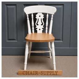 Fiddle Back Farmhouse Dining Chair, Solid Beech Wood Kitchen Two-Tone, Spray Painted in Farrow & Ball Colours