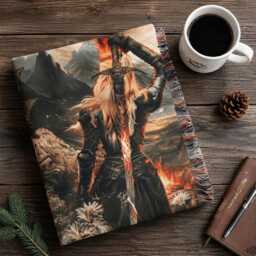 Throne Of Glass Woven Blanket, Manon Blackbeak Tower Scene Boho Fantasy Bookish Blanket - thumbnail 3