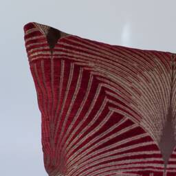 "Art Deco Xl Rectangular Cushion. Double Sided Luxury Velvet Chenille. Red & Gold. 23""X15" - thumbnail 2