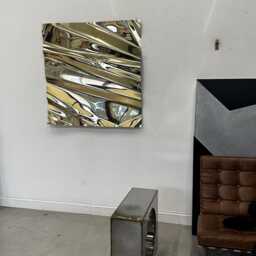 Brass Wall Art Distorted Lucid Mirror Sculpture - 50cm X 50cm - thumbnail 3