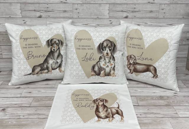 Personalised Dachshund Sharing The Sofa Dog Cushion Cover - Owner Gift Lover Mum - image 1