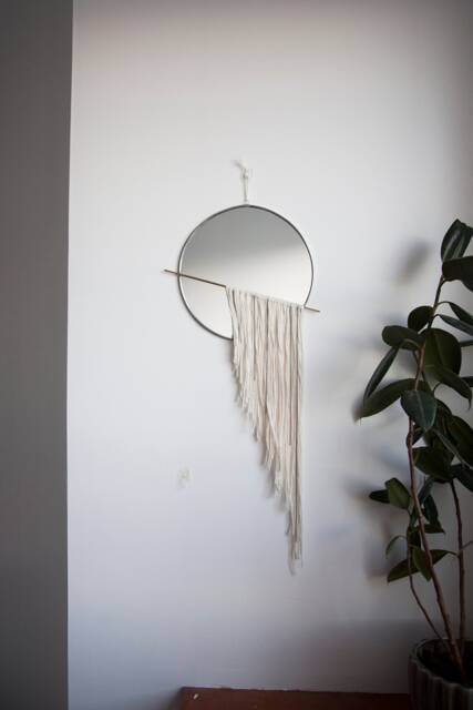 The Skos - Circle Mirror With Fringe & Chain & Brass Detail Wall Hanging, Stained Glass Mirror, Modern Decor - image 1