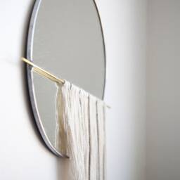 The Skos - Circle Mirror With Fringe & Chain & Brass Detail Wall Hanging, Stained Glass Mirror, Modern Decor - thumbnail 3