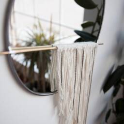 The Skos - Circle Mirror With Fringe & Chain & Brass Detail Wall Hanging, Stained Glass Mirror, Modern Decor - thumbnail 4