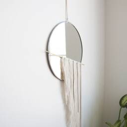 The Skos - Circle Mirror With Fringe & Chain & Brass Detail Wall Hanging, Stained Glass Mirror, Modern Decor - thumbnail 2