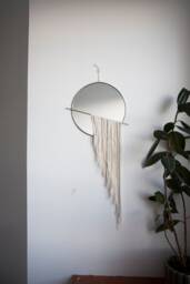 The Skos - Circle Mirror With Fringe & Chain & Brass Detail Wall Hanging, Stained Glass Mirror, Modern Decor