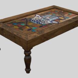 Hamsa Evil Eye Wood Coffee Table Boho Architectural Design - thumbnail 4