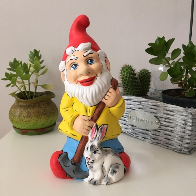 Painted Ceramic Gnome, Garden Statues, Gnome With Rabbit, Decor, Outdoor Sculptures, Handmade Ceramics, Gift For Mom, Easter Gifts - image 1