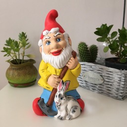 Painted Ceramic Gnome, Garden Statues, Gnome With Rabbit, Decor, Outdoor Sculptures, Handmade Ceramics, Gift For Mom, Easter Gifts