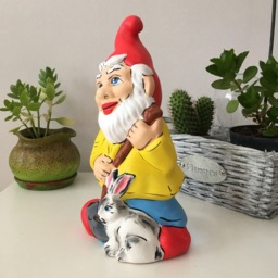 Painted Ceramic Gnome, Garden Statues, Gnome With Rabbit, Decor, Outdoor Sculptures, Handmade Ceramics, Gift For Mom, Easter Gifts - thumbnail 2