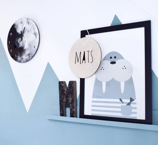 Moon Wall Clock, Full Wall Clock, Art, Watercolor Black & White Celestial Decor - image 1