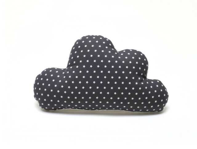Cloud Pillow - Cuddle Pillow For Kids With Terry On The Backside Dark Grey Stars - image 1