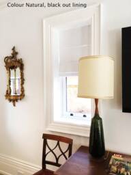 Custom Flat Roman Shade, Cheval White Faux Linen, Chain Mechanism - thumbnail 2