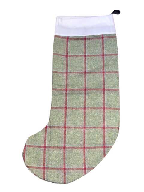 Tweed Wool Christmas Stocking in Forest Green & Red Windowpane Design - image 1