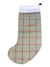 Tweed Wool Christmas Stocking in Forest Green & Red Windowpane Design