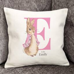 Personalised Bunny Initial Cushion Cover Nursery Decor, Baby Girl Gift, New - thumbnail 2