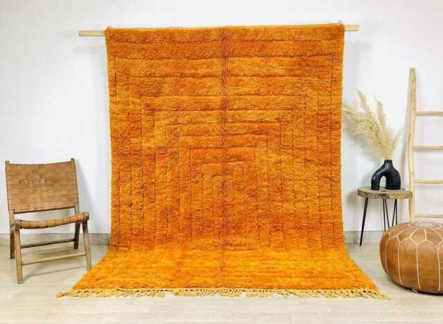 Orange Geometric Moroccan Shag Rug, Large Area Berber Wool Carpet, Hand Tufted Boho Decor, Rugs - image 1