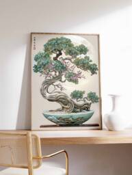 Bonsai Tree Poster, Japanese Print, Floral Traditional Wall Art, Oriental Poster - thumbnail 1