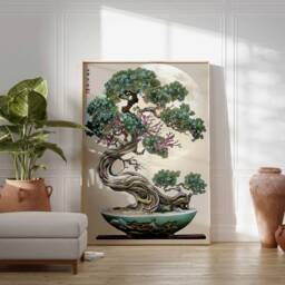 Bonsai Tree Poster, Japanese Print, Floral Traditional Wall Art, Oriental Poster - thumbnail 3