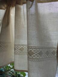White Cotton Curtains Cafe Kitchen Valance Linen Lace Panels - thumbnail 1