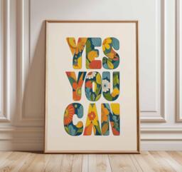 Yes You Can Motivational Poster, Retro Floral Typography Wall Art, Positive Quote Print For Office, Bedroom Or Living Room Decor - thumbnail 1