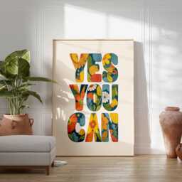 Yes You Can Motivational Poster, Retro Floral Typography Wall Art, Positive Quote Print For Office, Bedroom Or Living Room Decor - thumbnail 3