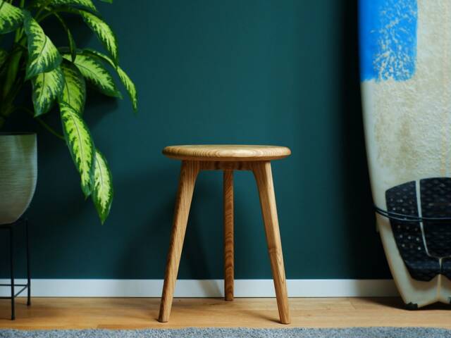 Solid Wood Stool - Handcrafted Made From Reclaimed Oak Pagoda & Blue/Black - image 1