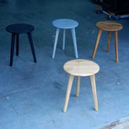 Solid Wood Stool - Handcrafted Made From Reclaimed Oak Pagoda & Blue/Black - thumbnail 2