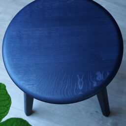 Solid Wood Stool - Handcrafted Made From Reclaimed Oak Pagoda & Blue/Black - thumbnail 4
