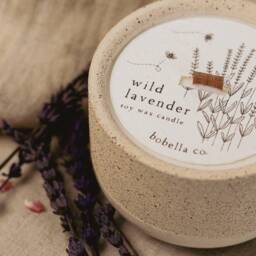 Wild Lavender Candle, Botanical Soy Wax Wood Wick, Concrete Stoneware Eco Friendly Candle Gift, Mum Gift - thumbnail 2