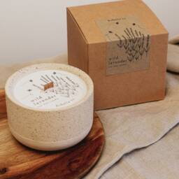 Wild Lavender Candle, Botanical Soy Wax Wood Wick, Concrete Stoneware Eco Friendly Candle Gift, Mum Gift - thumbnail 3