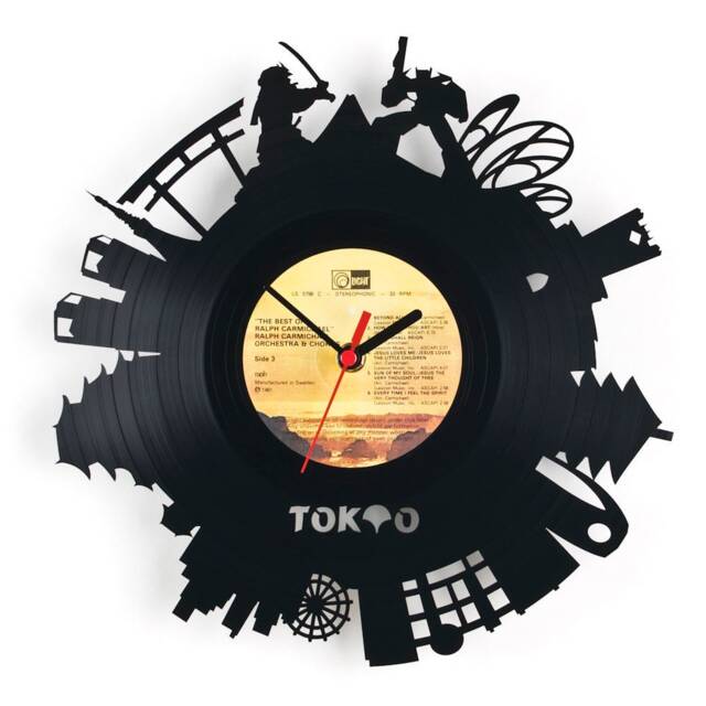 Wall Clock - Vinyl Record Reuse Original Design Recycling Sustainable Wall Decoration- Tokyo - image 1