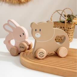 Custom Wooden Bunny Little Bear With Child's Name Toy Car, Newborn Gift, Wooden Car Engraved, Children Car, Sensory Toy, Baby Gift - thumbnail 2