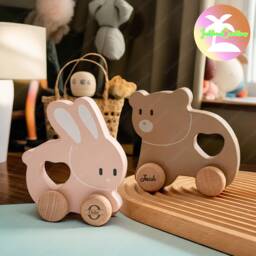 Custom Wooden Bunny Little Bear With Child's Name Toy Car, Newborn Gift, Wooden Car Engraved, Children Car, Sensory Toy, Baby Gift - thumbnail 1