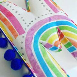 Rainbow Fabric Letter Handmade Nursery Decor With Pom Trim - thumbnail 3