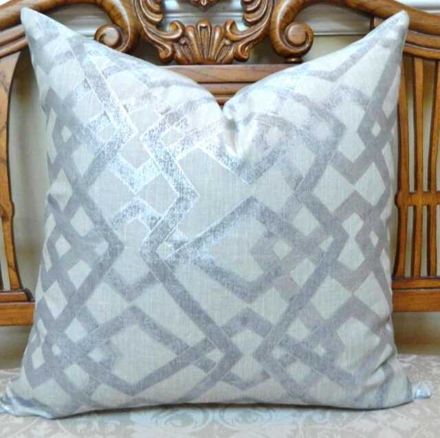 Jim Thompson Metallic Screen Champagne -Decorative Throw Pillow, Lumbar, Euro Sham Covers/All Size 100% Linen Fabric - image 1