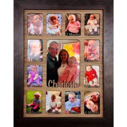 Newborn Baby 1st Year Personalised Photo Frame 1-12 Months - Dark Wood & Blue Insert - thumbnail 3