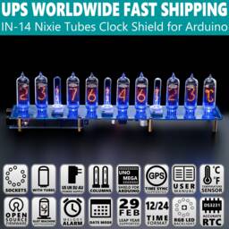 Nixie Tube Clock In-14+In-19A Arduino Shield 9 Tubes Gps Temp. Sensor Remote With Sockets Boyfriend, Husband, Vintage, Gift, Steampunk