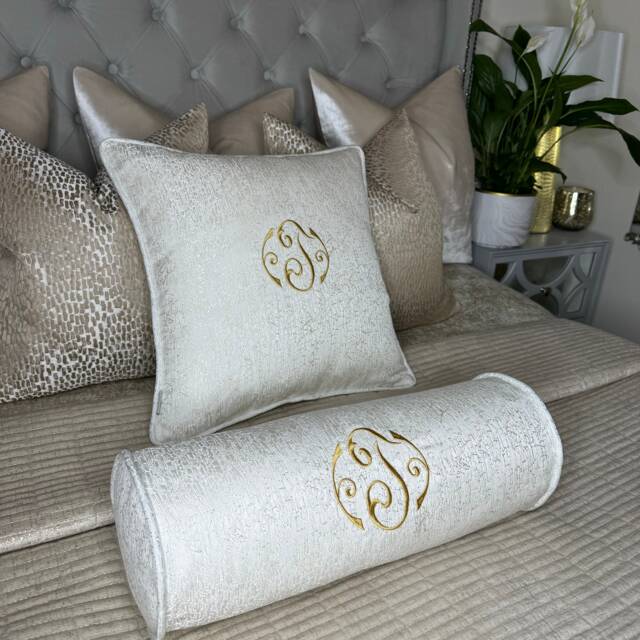 "Personalised Cushion, Initial Name Embroidered Piped 16""X 16"" Or Bolster Cushion X 6" - image 1