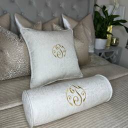 "Personalised Cushion, Initial Name Embroidered Piped 16""X 16"" Or Bolster Cushion X 6" - thumbnail 1