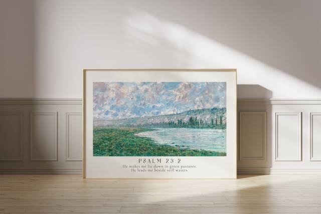 Psalm 232 He Leads Me Beside Still Waters Poster, Claude Monet, Bible Verse Prints, Modern Christian Home Decor, Faith Poster - image 1