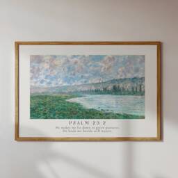 Psalm 232 He Leads Me Beside Still Waters Poster, Claude Monet, Bible Verse Prints, Modern Christian Home Decor, Faith Poster - thumbnail 3