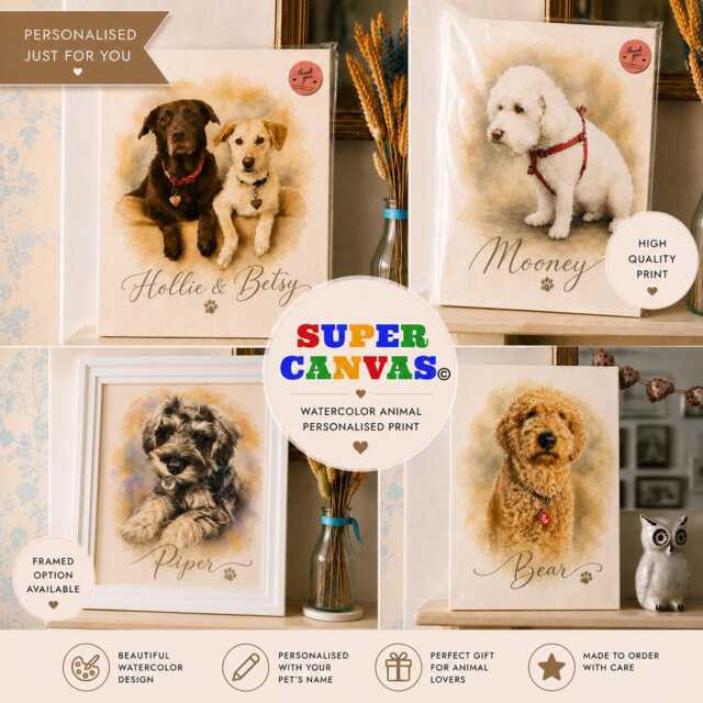 Custom Watercolour Dog Pet Personalised Painting Portrait Print From Photo Memorial Artwork Framed Unique Handmade Lover Gift - image 1