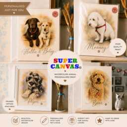 Custom Watercolour Dog Pet Personalised Painting Portrait Print From Photo Memorial Artwork Framed Unique Handmade Lover Gift - thumbnail 1