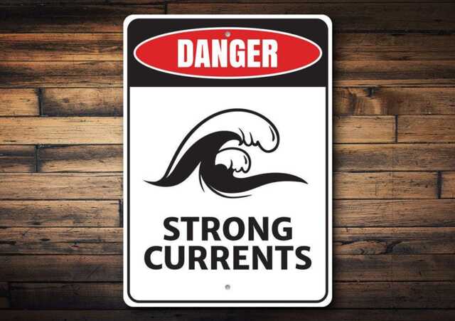 strong Current Sign, Currents, Surfers House Gift, Metal Surf Wall Decor, Custom Ocean Sign - Quality Aluminum Wave Signs - image 1