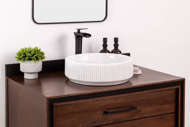 Natural Stone Vessel Bathroom Sink, Burj Blanc Marble, Fluted Vanity Basin - image 1
